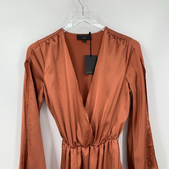 Michael Costello Eric gown maxi long dress silky bronze orange NO BELT new Small - Picture 3 of 7